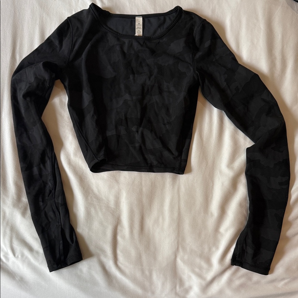 lululemon athletica Black Camo Long Sleeve Crop Top